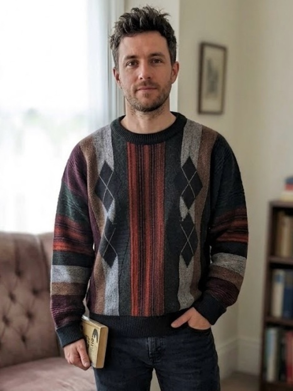 Cooper Canada Vintage 90s Coogi Style Abstract Geometric Knit Sweater Grunge